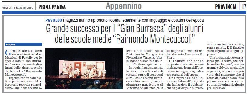 Articolo su spettacolo teatro scuole medie 1 maggio 2015